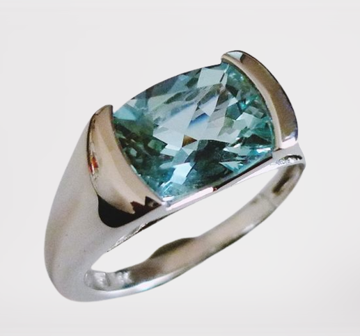 2.20CT EXCELLENT AQUAMARINE 18K SOLID WHITE GOLD RING