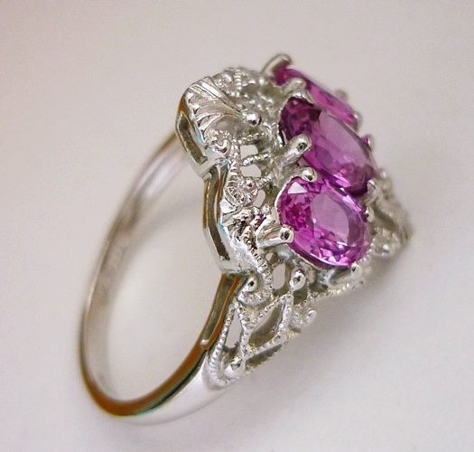 2.21CT BEAUTIFUL PINK SAPPHIRE CROWN TRILOGY SOLID PLATINUM RING