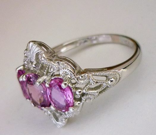 2.21CT BEAUTIFUL PINK SAPPHIRE CROWN TRILOGY SOLID PLATINUM RING