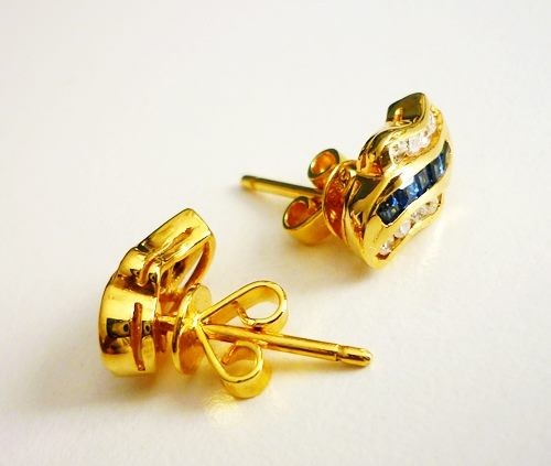 2.90gr CLASSY BLUE SAPPHIRE 14KT SOLID YELLOW GOLD EARRINGS