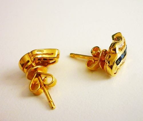 2.90gr CLASSY BLUE SAPPHIRE 14KT SOLID YELLOW GOLD EARRINGS