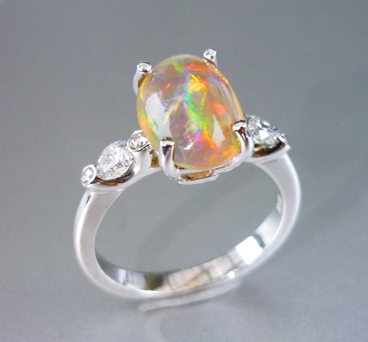 2.10CT CERTIFIED BEAUTIFUL 100% NATURAL OPAL & 0.34CT DIAMONDS 18K SOLID WHITE GOLD RING $3600