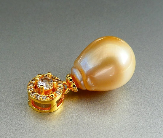 21.20CT GORGEOUS GENUINE CULTURED GOLDEN SOUTH SEA DROP PEARL 925 SILVER PENDANT