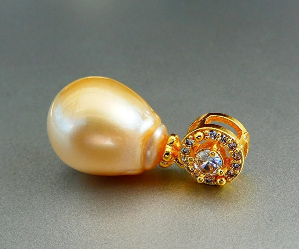 21.20CT GORGEOUS GENUINE CULTURED GOLDEN SOUTH SEA DROP PEARL 925 SILVER PENDANT