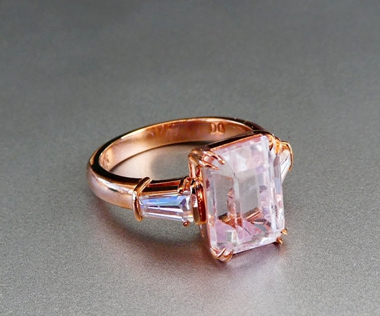 4.85CT CERTIFIED 100% NATURAL PINK KUNZITE & 0.30CT MOISSANITE DIAMOND 9K SOLID ROSE GOLD RING