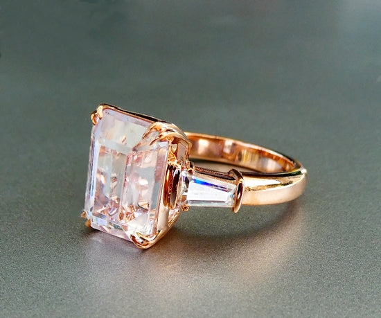 4.85CT CERTIFIED 100% NATURAL PINK KUNZITE & 0.30CT MOISSANITE DIAMOND 9K SOLID ROSE GOLD RING