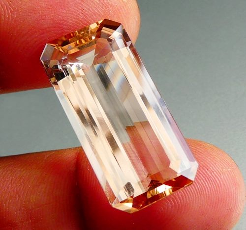 22.87CT CERTIFIED UNHEATED HUGE EMERALD CUT 100% NATURAL PEACH PINK MORGANITE