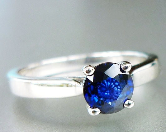 VERY BEAUTIFUL 100% NATURAL BLUE SAPPHIRE SOLITAIRE SOLID PLATINUM RING