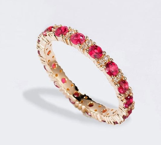 GORGEOUS RED RUBY AND DIAMONDS 10K SOLID ROSE GOLD RING