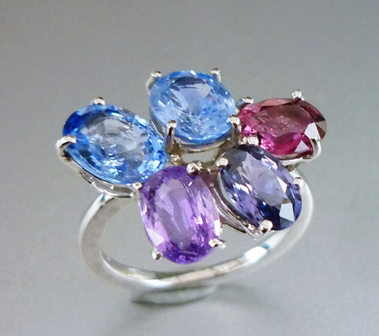 5.76CT CERTIFIED UNIQUE 100% NATURAL MULTI-COLOUR SAPPHIRE SOLID PLATINUM RING $6250