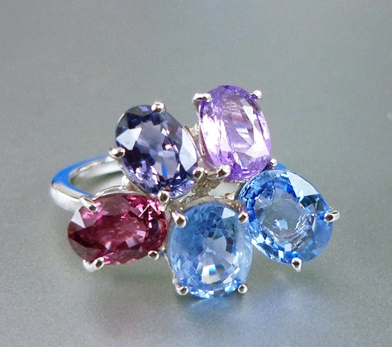 5.76CT CERTIFIED UNIQUE 100% NATURAL MULTI-COLOUR SAPPHIRE SOLID PLATINUM RING $6250