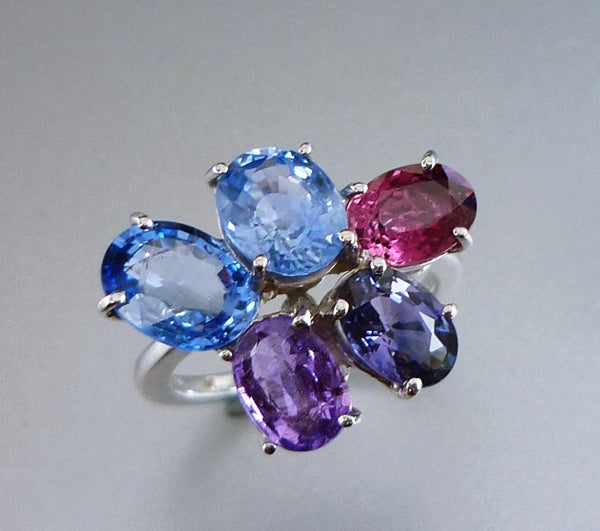 5.76CT CERTIFIED UNIQUE 100% NATURAL MULTI-COLOUR SAPPHIRE SOLID PLATINUM RING $6250