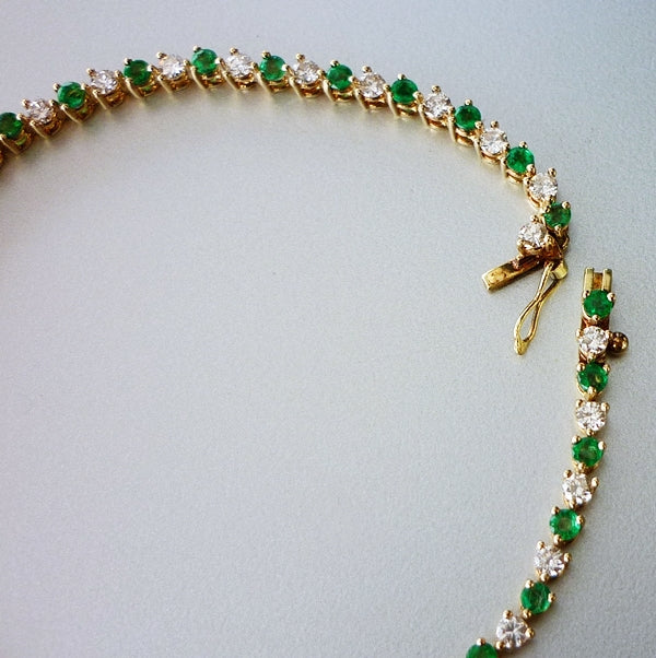 3.20CT CERTIFIED BEAUTIFUL 100% NATURAL EMERALD & DIAMOND 14K SOLID YELLOW GOLD TENNIS BRACELET 7.0grams $7750