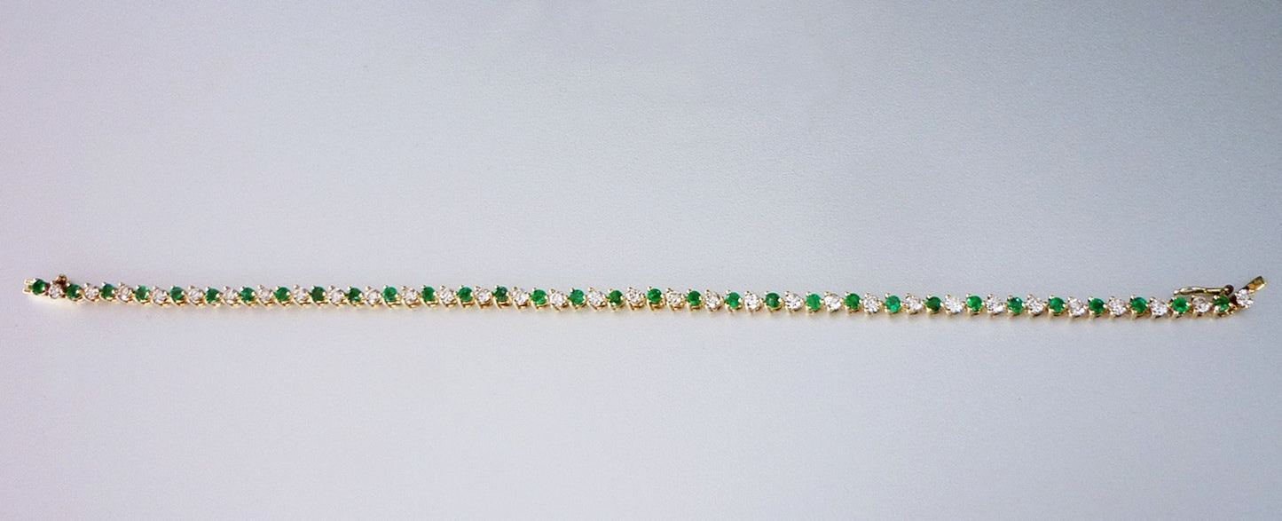 3.20CT CERTIFIED BEAUTIFUL 100% NATURAL EMERALD & DIAMOND 14K SOLID YELLOW GOLD TENNIS BRACELET 7.0grams $7750