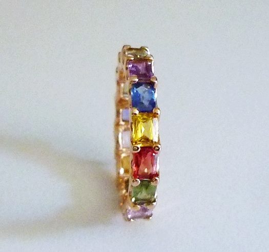 3.52CT CERTIFIED MULTI-COLOUR SAPPHIRE ETERNITY 14K SOLID PINK GOLD RING $4100