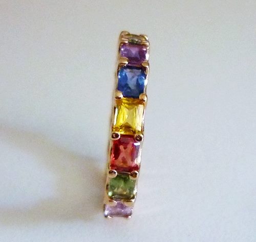 3.52CT CERTIFIED MULTI-COLOUR SAPPHIRE ETERNITY 14K SOLID PINK GOLD RING $4100