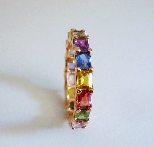 3.52CT CERTIFIED MULTI-COLOUR SAPPHIRE ETERNITY 14K SOLID PINK GOLD RING $4100