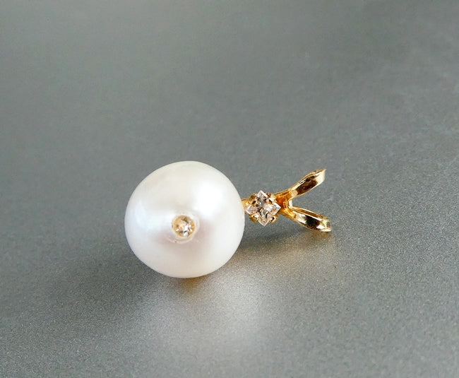 8.0MM GENUINE AKOYA CULTURED PEARL & DIAMONDS 14K SOLID YELLOW GOLD PENDANT