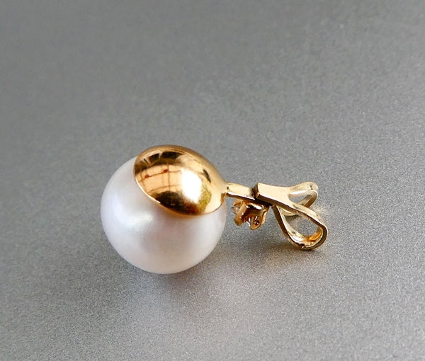 8.0MM GENUINE AKOYA CULTURED PEARL & DIAMONDS 14K SOLID YELLOW GOLD PENDANT