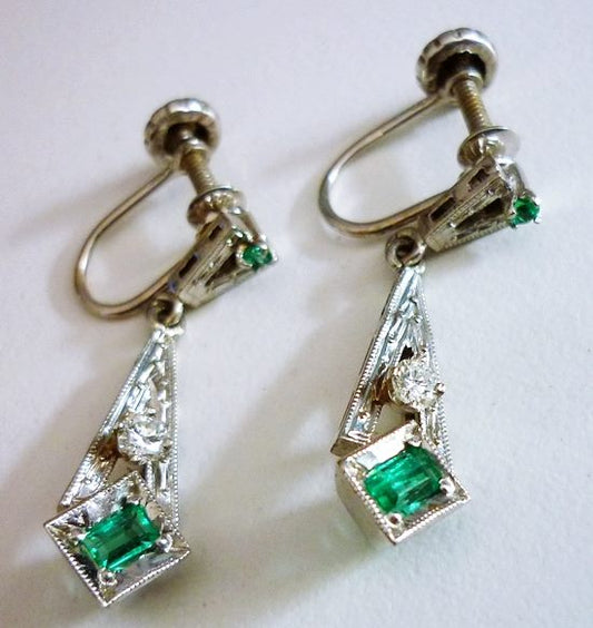 CERTIFIED BEAUTIFUL NATURAL EMERALD & DIAMOND SOLID WHITE GOLD EARRINGS 4.83grm $5400