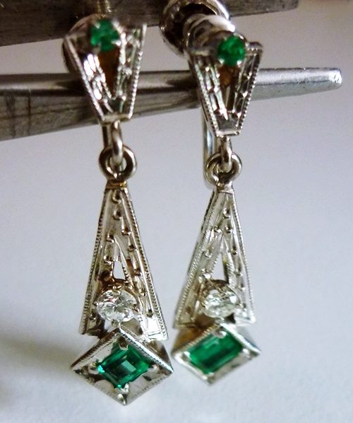 CERTIFIED BEAUTIFUL NATURAL EMERALD & DIAMOND SOLID WHITE GOLD EARRINGS 4.83grm $5400