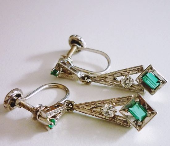 CERTIFIED BEAUTIFUL NATURAL EMERALD & DIAMOND SOLID WHITE GOLD EARRINGS 4.83grm $5400