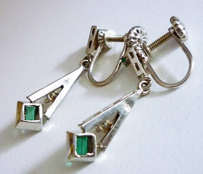 CERTIFIED BEAUTIFUL NATURAL EMERALD & DIAMOND SOLID WHITE GOLD EARRINGS 4.83grm $5400