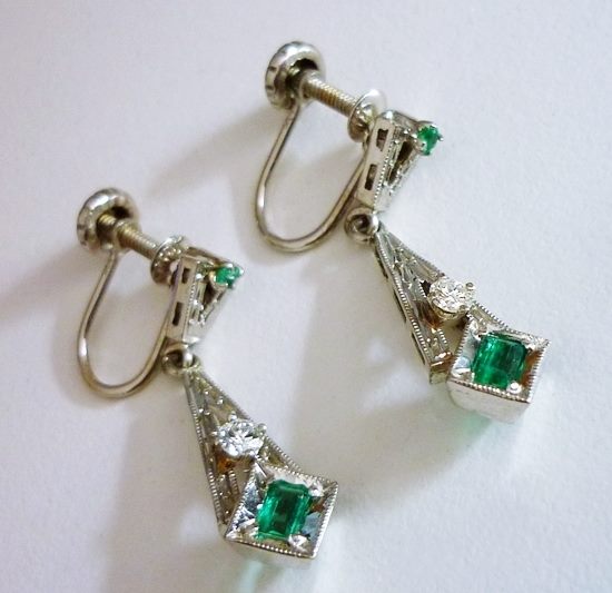 CERTIFIED BEAUTIFUL NATURAL EMERALD & DIAMOND SOLID WHITE GOLD EARRINGS 4.83grm $5400