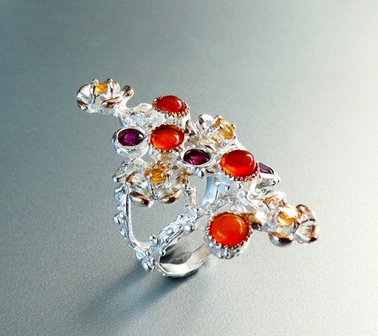 42.00CT EXCELLENT FIRE OPAL & RHODOLITE 925 STERLING SILVER RING