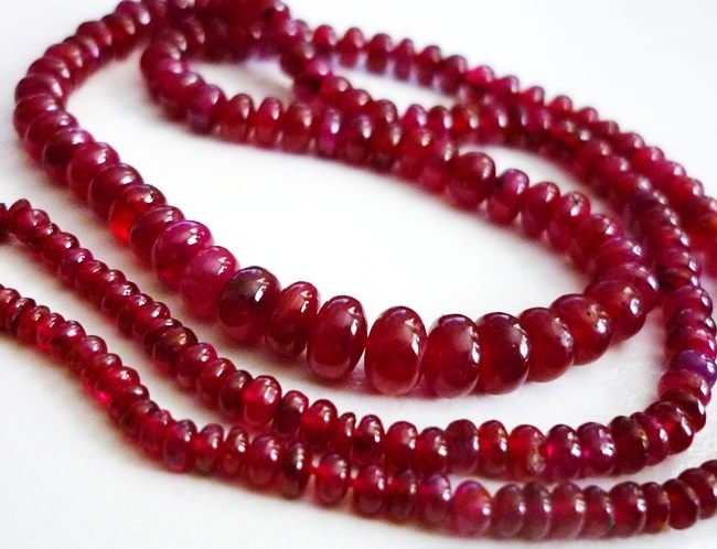 48.80CT UNHEATED BLOOD RED RONDELLE RUBY BEADS STRAND 15INCHES