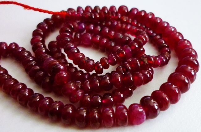 48.80CT UNHEATED BLOOD RED RONDELLE RUBY BEADS STRAND 15INCHES