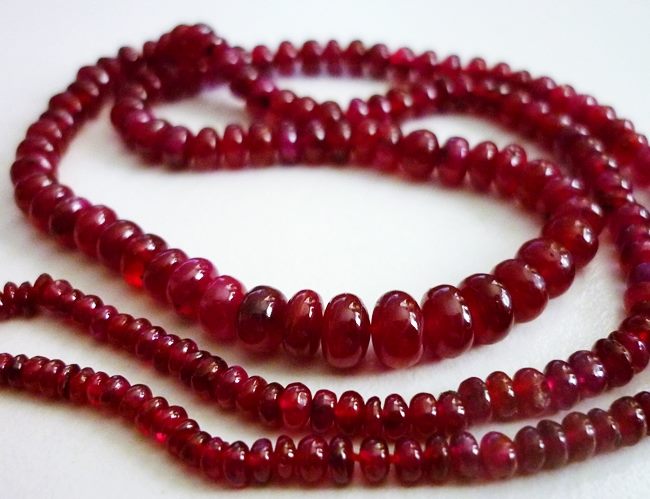 48.80CT UNHEATED BLOOD RED RONDELLE RUBY BEADS STRAND 15INCHES