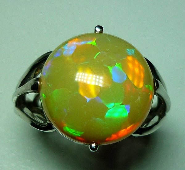 6.59CT EXCELLENT HUGE SOLITAIRE MULTI-COLOUR OPAL 10K SOLID WHITE GOLD RING 10.30gms