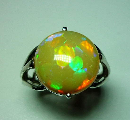 6.59CT EXCELLENT HUGE SOLITAIRE MULTI-COLOUR OPAL 10K SOLID WHITE GOLD RING 10.30gms