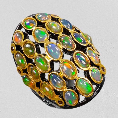 57.30CT UNIQUE DESIGN OPAL BLACK RHODIUM 925 STERLING SILVER RING