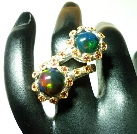 63.00CT UNIQUE DESIGN OPAL & RHODOLITE 925 STERLING SILVER RING