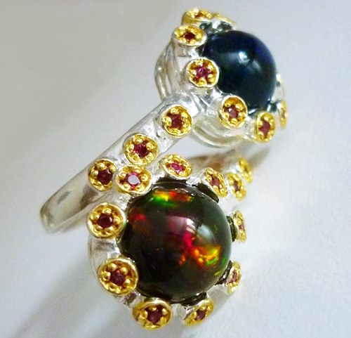 63.00CT UNIQUE DESIGN OPAL & RHODOLITE 925 STERLING SILVER RING