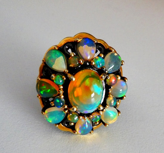 76.00CT EXCELLENT HUGE 100% NATURAL OPAL 925 STERLING SILVER RING