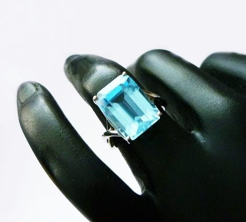 8.54CT 巨大なブルートパーズ 10K ソリッド ホワイト ゴールド リング