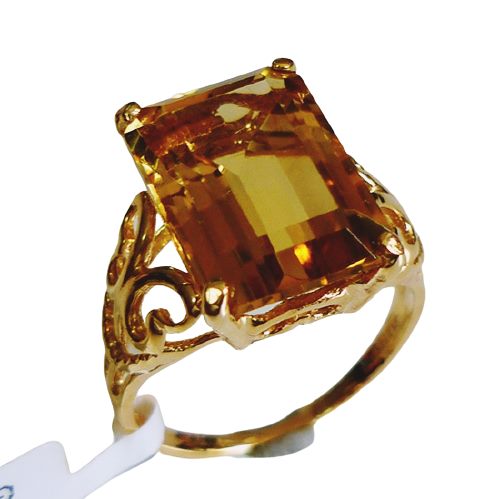 8.67CT GORGEOUS YELLOW CITRINE 10K SOLID YELLOW GOLD RING