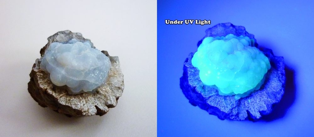 87.00CT UNIQUE NATURAL UV REACTIVE FLORESCENT HYALITE OPAL ON MATRIX