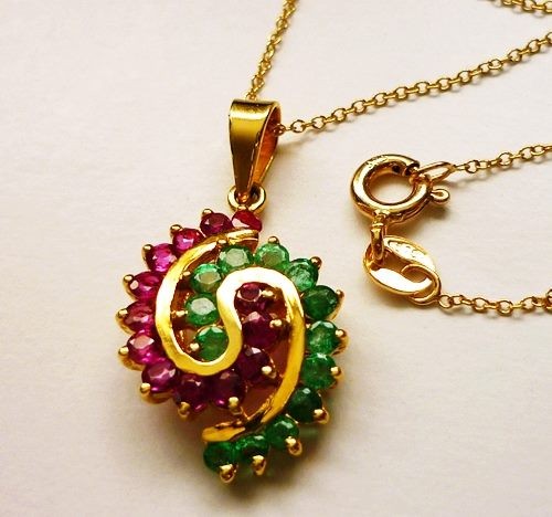 GORGEOUS RUBY AND EMERALD 14K/10K SYG PENDANT NECKLACE